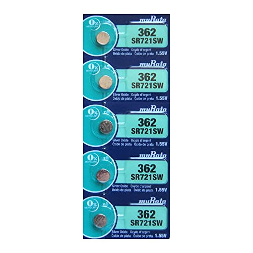 Murata 362 Battery SR721SW 1.55V Silver Oxide Watch Button Cell (5 Batteries)