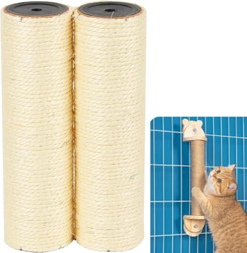 牧小苫\msmr 猫爪とぎポール つめとぎ 爪研ぎ 爪とぎ 猫つめとぎ スクラッチポール ツメとぎ ケージ取り付ける 可愛い 安定 頑丈 長持ち 縦置き型 横置き型 運動不足やストレス解消 天然サイザル麻 木製 き ケージ つめとぎ 組み立て簡単 (替え麻