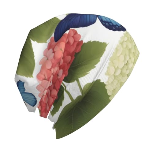 YYHWHJDE Hortensia's madeliefjes vlinders prints volwassen gebreide muts - zachte en comfortabele muts voor buitenactiviteiten zwart, Zwart, Eén Maat - Afbeelding 3