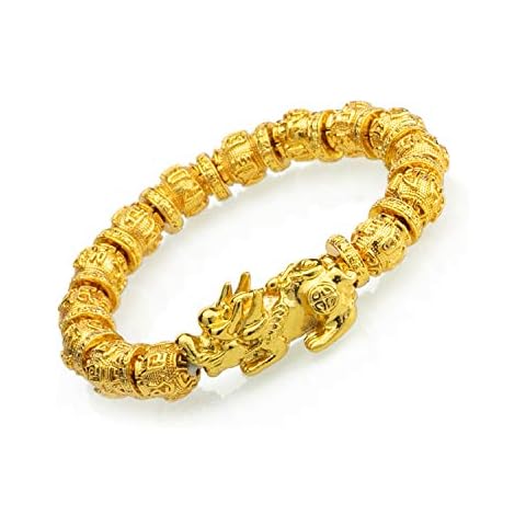 Prime Feng Shui Bracelet Prosperity Mantra Bead Bracelet with Big Golden Pi Xiu/Pi Yao Attract Wealth and Good Luck(Gold) Cover