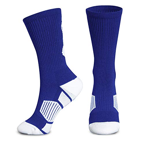 Chalktalksports Athletic Half Cushioned Crew Socks | Basketball Player Design | Royal Blue/White #TOP1