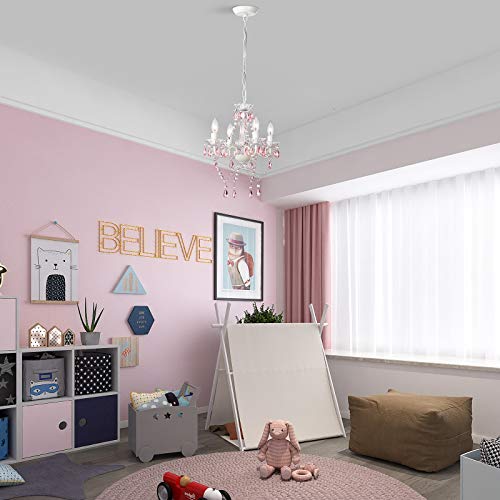 Pink Chandelier White Chandelier Lighting With Acrylic Crystals Mini 4 Lights Chandelier For Bedroom #TOP4
