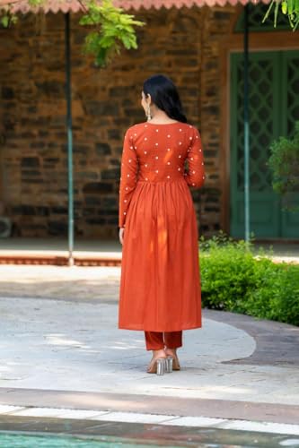 Image of Women's Dhanna Fashion Long Cut Salwar Suit with White Polka Dots,Full Sleeves, V-Neck,, Rayon