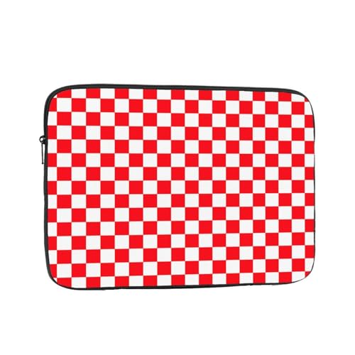Groamaup Red White Checkered Laptop Sleeve 13 inch, Slim Laptop Bag Case with Zipper, Lightweight Tablet Computer Carrying Case for Men Women