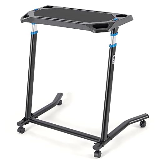 CXWXC Indoor Cycling Desk - Adjustable Height Bike Deak Laptop Stand Non-Slip Surface - Portable Bike Trainer Fitness Desk with Lockable Wheels