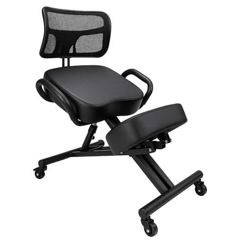FRANKYSTAR Neil Fauteuil ergonomique postural orthopédique assise à genoux avec dossier hauteur réglable max 100 kg Noir