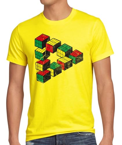 style3 Retro Cubo T-Shirt da Uomo Sheldon, Dimensione:L;Colore:Giallo