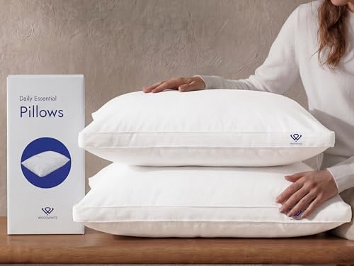 Image of WOODWHITE Height Adjustable Microfiber Pillow Set of 2 for Sleeping in 61 x 41 x 5 Cm with Invisible Zipper, Medium Firm Support Bed Pillow, Fluffy & Breathable Pillow for Comfortable Sleep (White)