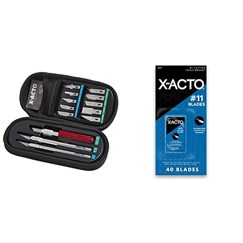 X-Acto Compression Basic Knife Set, 3 Knives, 13 Blades, Soft Carry Case, 17 Count & X-Acto 11 Classic Fine Point Replacement Blades, 40 Count #TOP23