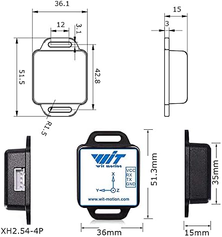 WT901C-232 9-Axis Vibration InclinometerHigh-Stability Acceleration+Gyro+Angle (XY 0.05° Accuracy)+Digital Compass, Triaxial MPU9250 Gyroscope SensorKalman Filteringfor Arduino, Raspberry Pi