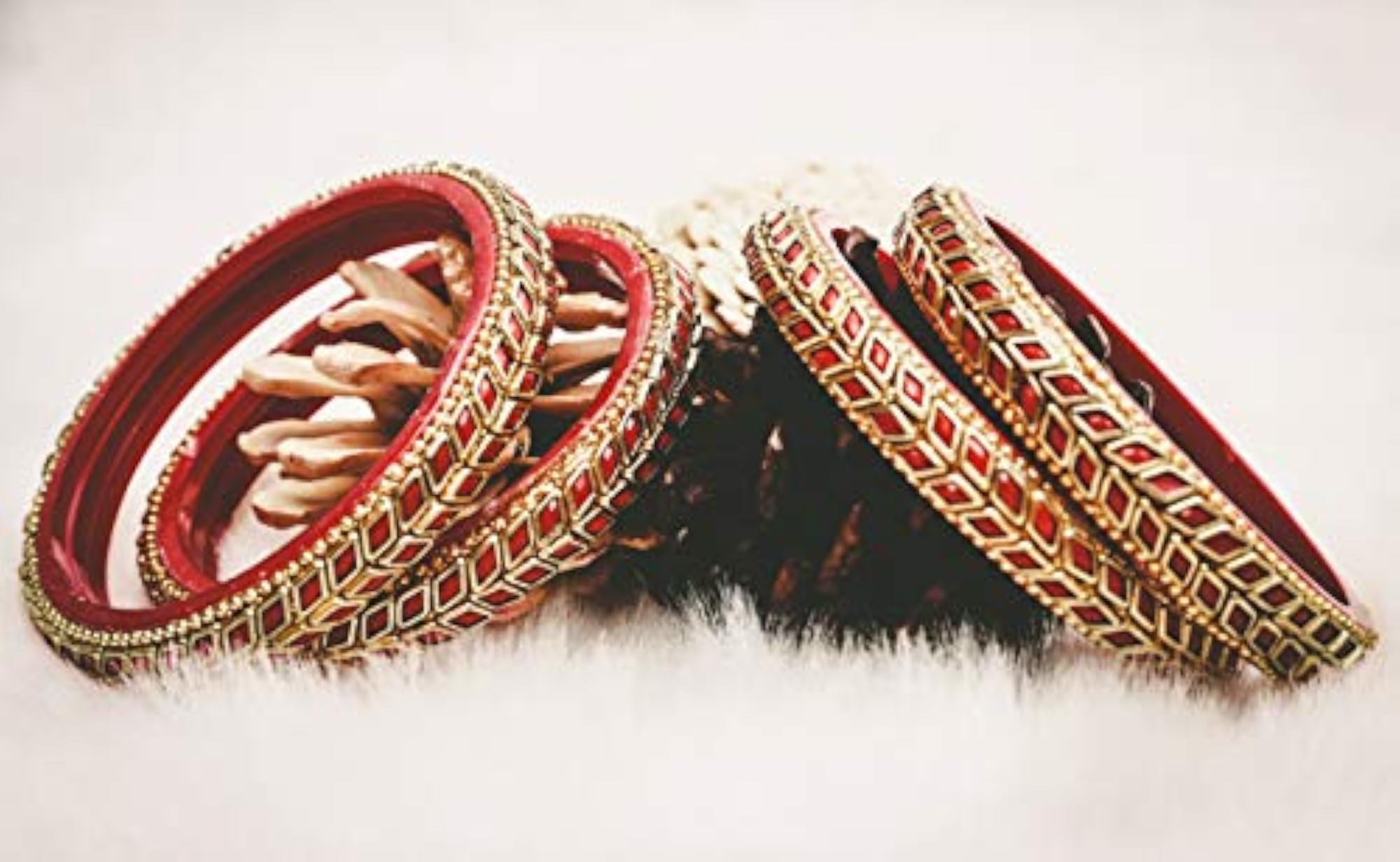 Golden Diamond Cutting Glass Bangles Kadas Set, Size 2.4, 2.6, 2.8