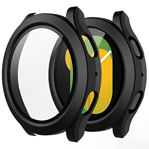 Misxi 2 Pezzi PC Cover Copri Protettive con Vetro Temperato Compatibile con Samsung Galaxy Watch 5 Galaxy Watch 4 40mm, Custodia Protezione Protettiva per Galaxy Watch5/4, Nero