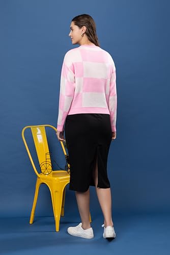 Image of Wear lusso Women's Round Neck Colour Block Sweater | 100% Wool Pullover | Full Sleeve Soft & Stylish Winter Wear for Women & Girls