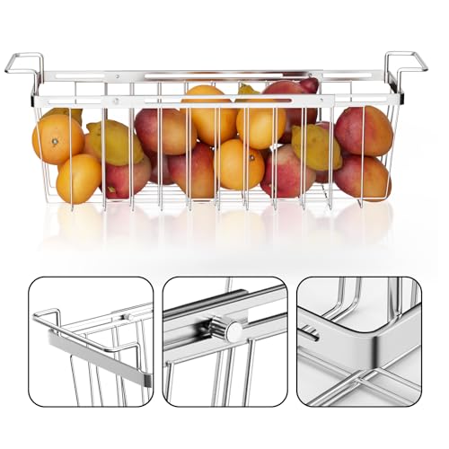 Orgneas Freezer Baskets for Chest Freezer, Capacity Expandable Deep Freezer Organizer Bins Adjustable From 16.5" to 26.5" Stainless Steel Wire Basket Storage with Hanging Handles