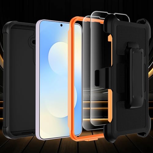 for Samsung Galaxy S25 FE Case with Belt Clip Holster,Military Grade Anti-Drop Shockproof Defender Phone Cases 2X Screen Protectors,2 Layers Rugged Heavy Duty Protective Bumper Cover (Black Orange) by Wedall - Used condition - Image 5