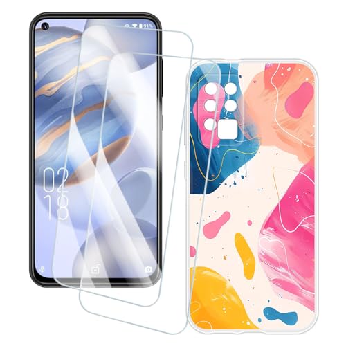 OAGELIM 2�Z�b�g �X�N���[���v���e�N�^�[ + �P�[�X Oukitel C21 (6.4 �C���`) �Ƃ̌݊������� �A�[�e�B�X�e�B�b�N�J�X�^���v�����g�J�o�[�Ƌ����K���X�t�B���� �X�N���b�`�h�~ (�J���t��)