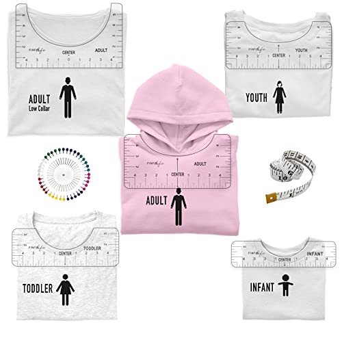 FINFINLIFE Tshirt Ruler-7Pcs, Tshirt Ruler Guide for Vinyl, Shirt Alignment, T Shirt Rulers to Center Designs, Transparent Tee Ruler for Infant Toddler Youth Adult, Low Collar,Pearl Pins