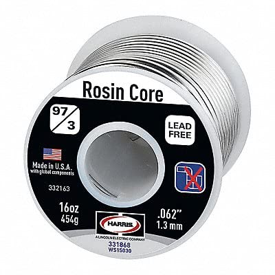 Worthington Rosin Core Solder, Dia 0.062 in, 1lb