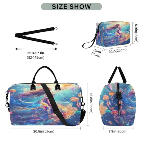 Travel Duffle Bag Weekender Bags Overnight Bag with Toiletry Bag Gym Duffel Bag Watercolor Mermaid Jellyfish for Travel Business Trips Sport3