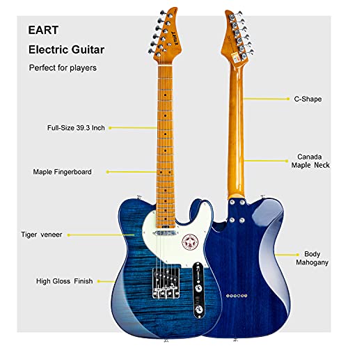 EART Klassieke Elektrische Gitaar Esdoorn Toets, Roestvrijstalen Frets, Tijgerfineer, Rood, Blauw, Bruin - Image 5