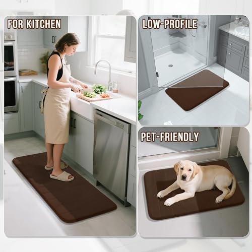 Image of Yimobra Memory Foam Bath Mat Set 2 Piece - Super Soft Absorbent Quick Dry Bathroom Toilet Rugs, Machine Washable Non Slip Floor Carpet for Tub Shower & Single Sink (31.5x20 & 24x20, Brown)