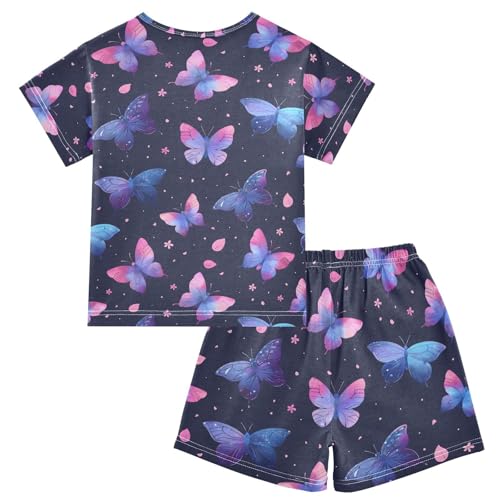 ALAZA Butterfly Flower Floral Lovely Pajamas Short Sleeve 2 Piece Sleepwear Top and Bottom Pajama Set Unisex2