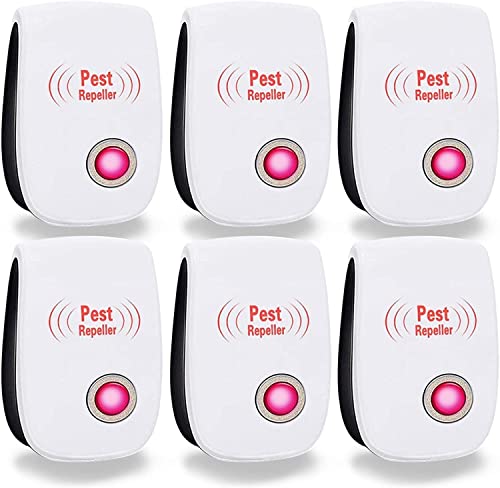 pergoods Ultrasonic Pest Repeller,6 Pack Electronic Plug in Mice and Rat Repeller, Pest Control Insect Spider Repellent Mice Repellent Bugs Control for Spiders, Ants, Mosquitos, Flies (Red)