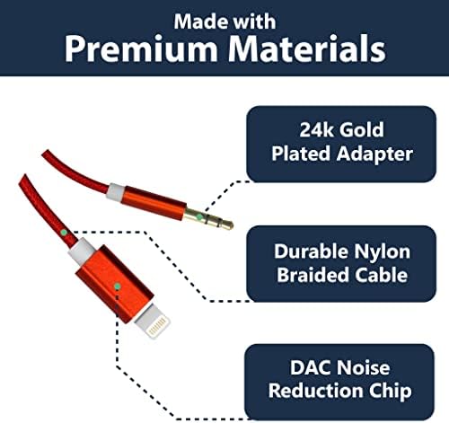 Pipestation® Aux Cable (1M) | 3.5mm Audio Headphone Jack Adapter Lead for iPhone in Car | Compatible with iPhone 13 Pro Max 12 11 XR XS X 8 Plus 7 SE iPad Air | Adaptor for Home Stereo Headphones