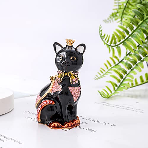 Ingbear Black Cat Figurine Hinged Trinket Boxes, Unique Gift For Mother's Day, Hand-Plated Enameled Jewelry Box, Animals Ornaments For Home Decor. #TOP1