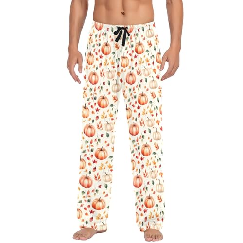 Mens Cotton Pajama Pants Sleep Lounge Pj Bottoms Sleepwear with Pockets Drawstring S Autumn Pumpkin Beige2