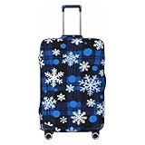 Zelinge Funda protectora para equipaje de viaje, resistente a los arañazos, Lunares de copos de nieve a cuadros azul marino, for 25-28 Inch Luggages L