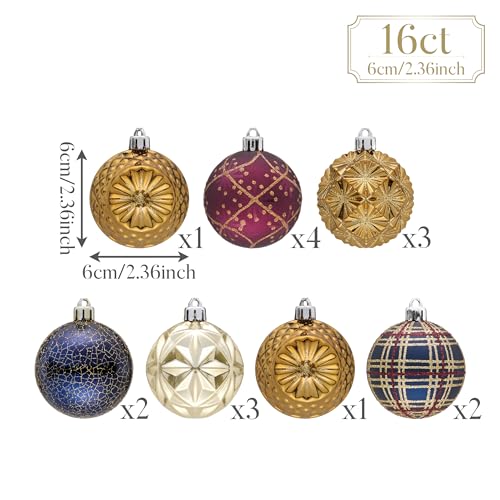 Valery Madelyn Weihnachtsschmuck für Weihnachtsbäume - 16er Set in Bronze, Kupfer, Gold und Lila… – Ansicht 3