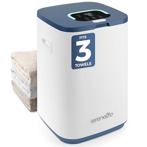 SereneLife Towel Warmer Bucket - Compact 23L Bathroom Towel Heater w/Essential Oils Disc Holder, Adjustable Timer, Auto Shut-Off, Power Cord Storage & LED Display, Fits 2 Oversized Towels (Blue)