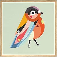 SIGNWIN Framed Canvas Wall Art Red, Yellow, Orange, Blue, Purple Songbird in Pastel Green Birds Wildlife Illustrations Pop Art Modern Colorful for Living Room, Bedroom, Office - 16x16 inches