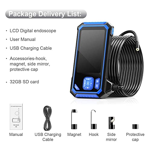 Industrial Endoscope, SKYBASIC 5.5mm HD Borescope Snake Camera with 32GB Card, IP67 Waterproof Sewer Inspection Camera 4.3'' LCD Screen with 6 LED Lights, Semi-Rigid Cable, Four Helpful Tools -16.5FT