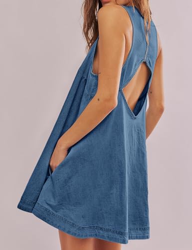 Tbetne Women’S Denim Dress Summer Casual Sleeveless Jean Mini Dresses With Pockets thumb #4