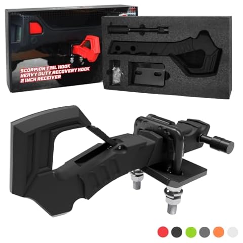 AMBULL Tow Hitch Receiver Hook with Hitch Tightener, Truck Hitch 2 Inch Receiver Hitch, Drop Forged Steel Trailer Hitch Receiver 88000 Lbs Break Strength, Scorpion Tail Tow Hook for Trucks, Black Cover