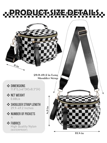 Image of Black and White Checkered Crossbody Bag Bum Bag for Women,Spacious Checkered Purse Fanny Packs Belt Bag