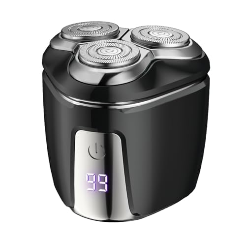 Portable Electric Shaver for Men. LCD Display, Waterproof, Magnetic Shaving Head, USB-C Rechargeable Rotary Beard Shaver. Cordless Electric Razor, Self-Sharpening Blades for Wet & Dry Shave. (Black)
