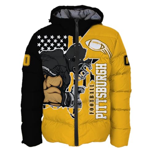 Firebian - Pittsburgh Men Football Custom Puffer Coat Add Any Name Number Lightweight Water-Resistant Winter Windproof Zipper Down Jacket S-5XL - Best Deal on Amazon