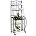 5-tier Black Metal Cappuccino Finish Shelf Kitchen Bakers Rack Scroll Design with 5 Bottles Wine Storage