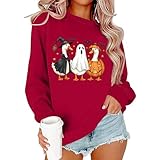 Halloween Tier Print Pullover Langarm Casual Crewneck Top für Damen ohne...