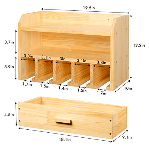 Power Tool Organizer Storage Drill Charging Station Storage Wall Mount Tool Holder Garage Organization with Drawer - Solid Wood - Beige