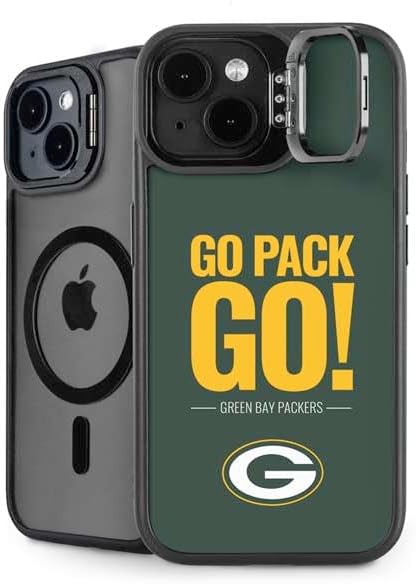 Skinit Kickstand Phone Case Compatible with iPhone 15 - Officially Licensed NFL Green Bay Packers Black & White Design