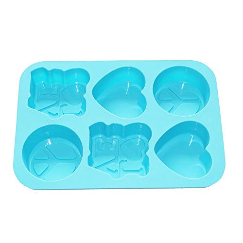 X-Haibei Love Heart Peace Sign Soap Bar Cake Jello Supplies Silicone Mold 6-Cavity 3Oz Per Cell #TOP4