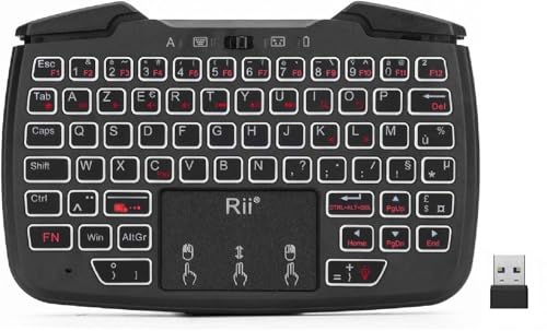 Rii Mini Clavier sans Fil 2.4 GHz - Touchpad Ergonomique pour PC, Raspberry Pi, Android TV
