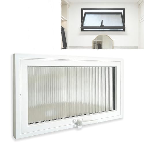 Rectangular Basement Window, 360° Rotatable Metal Replacement Window, Adjustable Ventilation for Bathroom/Kitchen/Warehouse/Playhouse (White,L23" x H22")