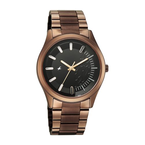 Image of Fastrack Wild Poison Dart Frogs Black Dial IP Brown Sheet Metal Strap Watch for Men - 3317QM04