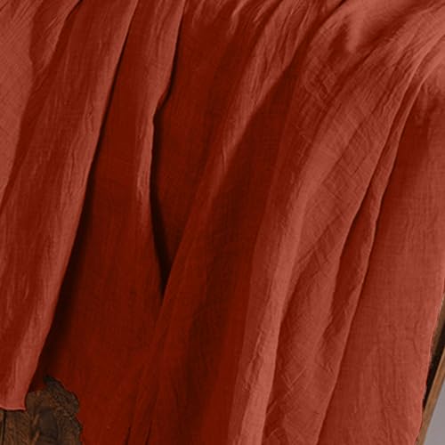 Red Summer Skirts for Women UK Midi Pleated Skirts Linen Cotton Elasticated Waist Long A Line Midi Boho Flared Skirt Swing for Holiday Beach Loungewear Skirt - Image 5
