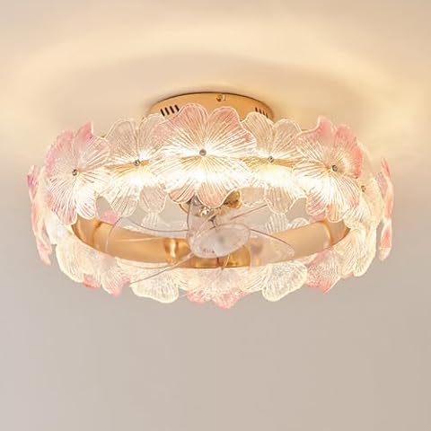 BRRSKBK 20" Girls Bedroom Ceiling Fan with Light Remote 360° Rotating Ceiling Fan Light Reversible Fan Dimmable LED Pink Crystal Flower Fan Ceiling Light for Living Room Children Room Nursery Cover